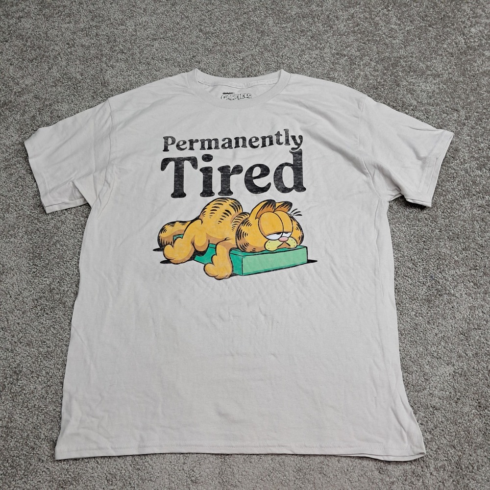 Garfield Permanently Tired Graphic T-Shirt Mens Large Off White Hybrid Apparel